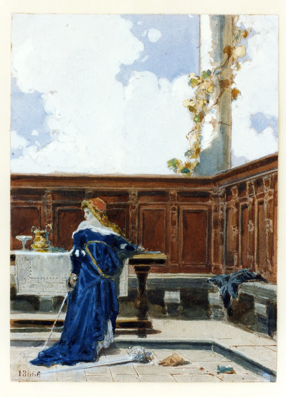 Scena teatrale con figura femminile in costume - Certosa e Museo Nazionale S. Martino, Napoli